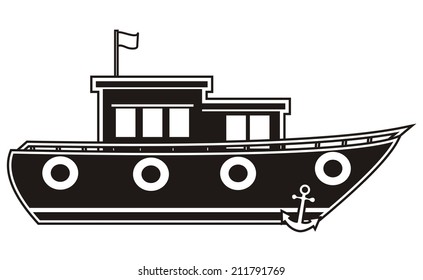 boat - black silhouette, vector icon