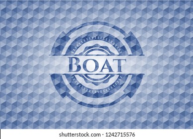 Boat blue badge with geometric pattern.