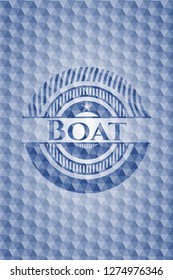 Boat blue emblem with geometric background.