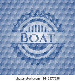 Boat blue emblem with geometric background. Vector Illustration. Detailed.