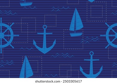 Boot mit blauem, nahtlosem Seemuster