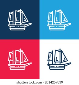 Boat blue and red four color minimal icon set