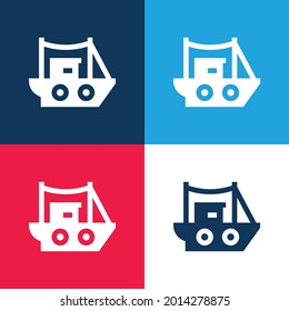 Boat blue and red four color minimal icon set