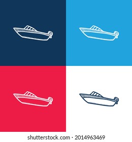 Boat blue and red four color minimal icon set