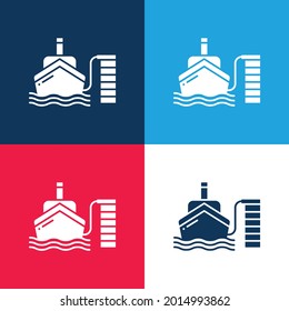 Boat blue and red four color minimal icon set