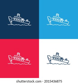 Boat blue and red four color minimal icon set