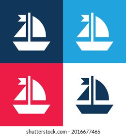 Boat blue and red four color minimal icon set