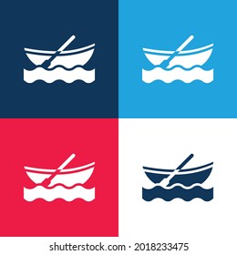 Boat blue and red four color minimal icon set