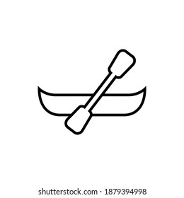 Boat, canoe icon in flat black line style, isolated on white background