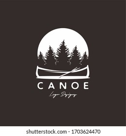 Boat Canoe Logo Design With Forest Background For Logo Design Vector