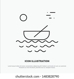 Boat, Canoes, Kayak, River, Transport Line Icon Vector