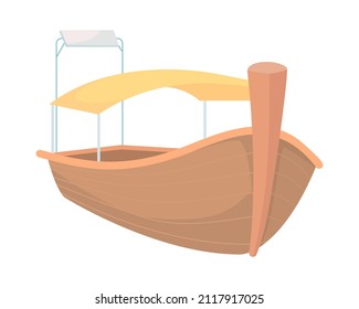 Boat with canopy semi flat color vector object. Enjoying tropical ocean. Full body item on white. Sailing excursion simple cartoon style illustration for web graphic design and animation