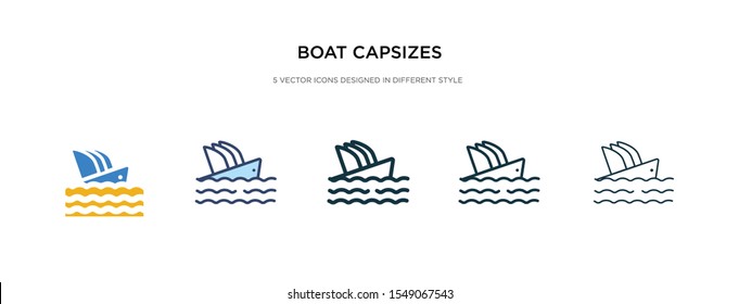 boat capsizes icon in different style vector illustration. two colored and black boat capsizes vector icons designed in filled, outline, line and stroke style can be used for web, mobile, ui
