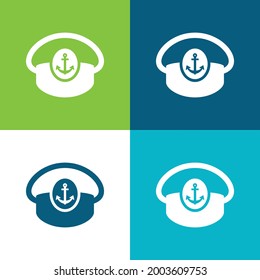 Boat Captain Hat Flat four color minimal icon set