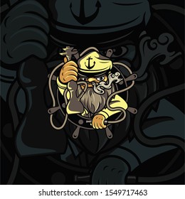 Boat Captain Hookah Mascot Logo