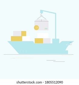 Boat, cargo ship, container, logistics icon. Fast delivery concept. Ship transportation icon. Shipping service, global transportation, logistic, delivery services. Vector illustration