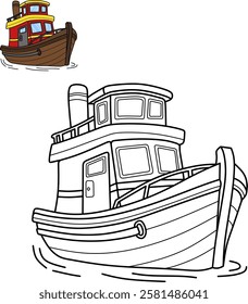 Boat cartoon coloring book page