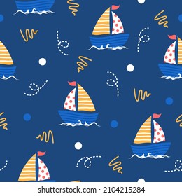 Boat Cartoon Drawing Illustration Pattern Design Stock Vector (Royalty