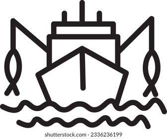Boat Catch Fish Outline Icon