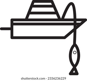 Icono de contorno de pez capturado en bote