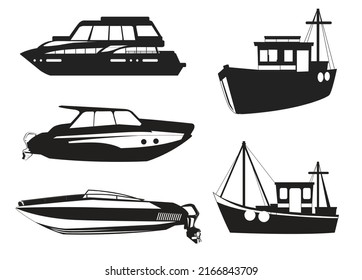  Boat collection Silhouettes premium vector