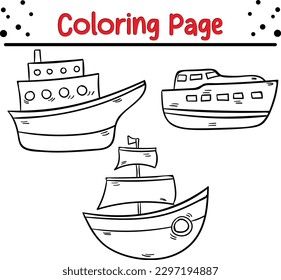 Boat Coloring book for children, Sailing ship and motor ship, hand drawn style. vector illustration.
