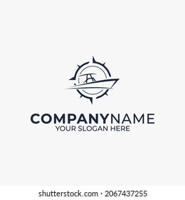 Diseño del logotipo del barco y de la brújula; obras de arte adecuadas para su uso en empresas comerciales y de consultoría y compañías marítimas