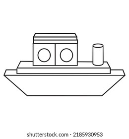 Boat construction made of colored wooden cubes, black contour coloring, vector isolated illustration in flat style
