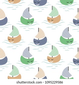 Boat cute baby seamless vector pattern.