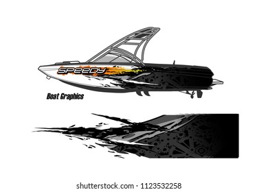 Boat Decal Graphic Vector. Abstract Racing Background Design For Vehicle Vinyl Wrap