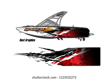 Boat Decal Graphic Vector. Abstract Racing Background Design For Vehicle Vinyl Wrap