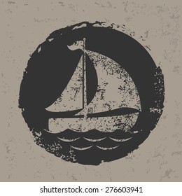 Boat design on grunge background, grunge vector