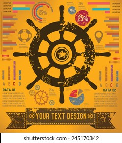 Boat design on old paper background,info graphic,grunge vector