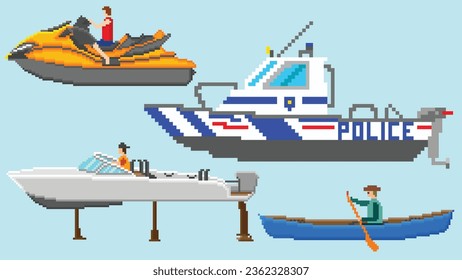 Boat designed based on 8 bit size. Suitable for your game assets, boats collection