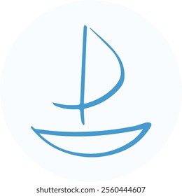 Boat Doodle Icon, line hand drawn sail symbol vector design. Great for mobile app, web design, banner, etc