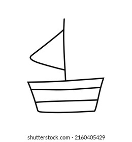 Boat doodle illustration. Black outline. Vector