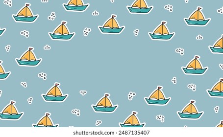 a boat. Doodle. sticker. frame. the pattern. seamless. style. template. background. summer. rest. the borders. vector. colored background. a toy. drawing. seamless pattern.