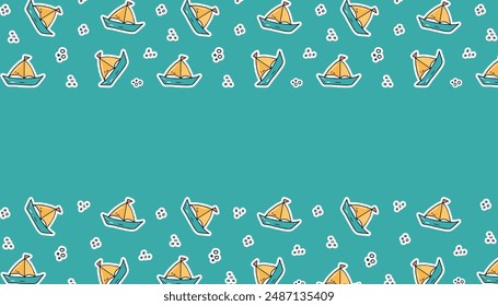 a boat. Doodle. sticker. frame. the pattern. seamless. style. template. background. summer. rest. the borders. vector. colored background. a toy. drawing. seamless pattern.