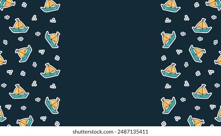 un bote. Doodle. pegatina. marco. el patrón. sin fisuras. estilo. Plantilla. fondo. verano. descanso. los bordes. Vector. fondo de color. un juguete. dibujo. patrón sin fisuras.
