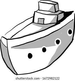 Boat drawing, illustration, vector on white background.