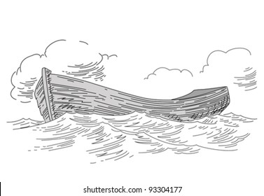 boat drawing on white background, vector illustration