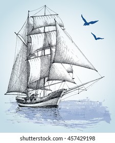 Boat Drawing. Sailboat Vector Sketch