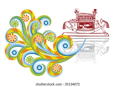 Boat of the Egyptian Pharaoh in abstract collage. Format A4. Vector illustration. Isolated groups and layers. Global colors.