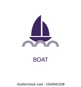 Boat element in flat simple style on white background. Boat icon, with text name concept template