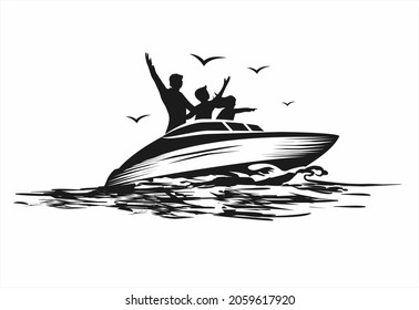 Boat and family silhouette vector