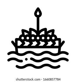 Boat Filled Flowers Thailand Icon Thin Line Vector. Flowers On Water, Thai Aromatic Bouquet, Ceremony Concept Linear Pictogram. Monochrome Outline Sign Isolated Contour Symbol Illustration