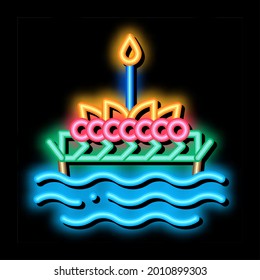Boat Filled Flowers Thailand neon light sign vector. Glowing bright icon Flowers On Water, Thai Aromatic Bouquet, Ceremony sign. transparent symbol illustration