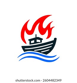 boat with fire logo vector illustration template design