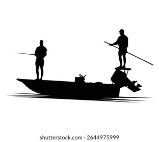 Boat Fisherman ilustração vetor pesca, silhueta de arte gráfica Boat Fisherman