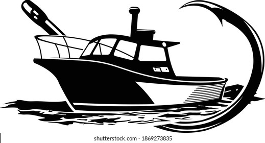 Boat Fishing Charters Logo. Unique and Fresh Boat and hook Logo template. Great to use to your fishing Charters company. 